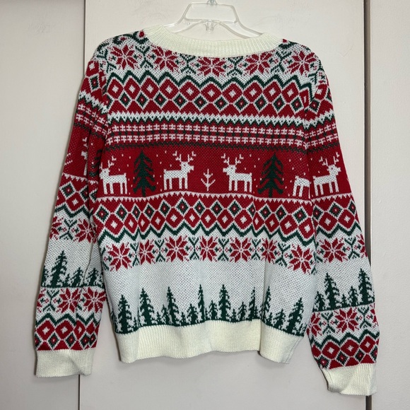 New red green cream Christmas sweater Christmas trees poinsettias reindeerer XXL - Picture 8 of 11